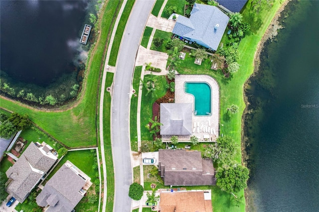 drone / aerial view featuring a water view