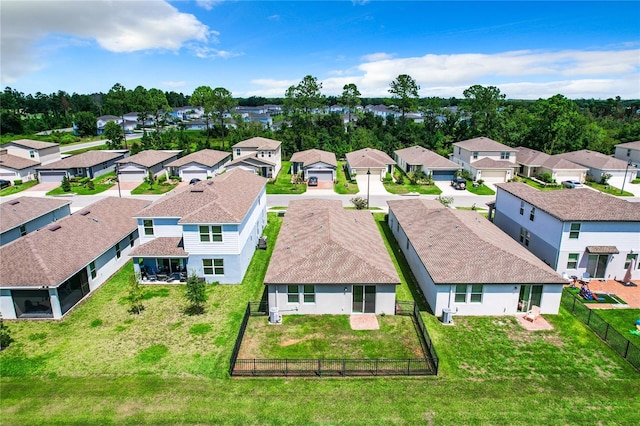 birds eye view of property with a residential view