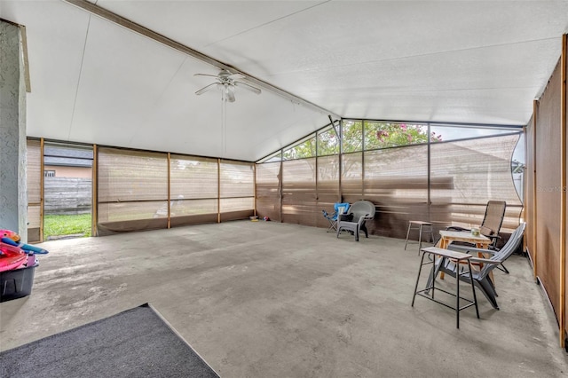 sunroom / solarium featuring vaulted ceiling and ceiling fan