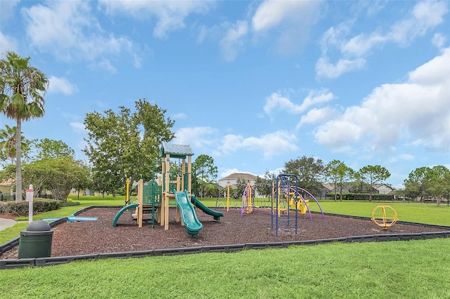 view of jungle gym with a yard