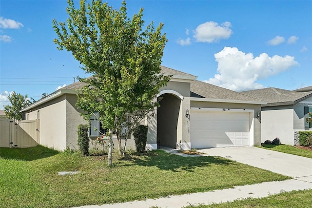 view of front facade with a garage and a front lawn