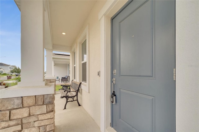 interior space with a porch