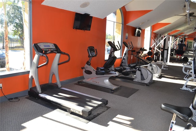 workout area with a wealth of natural light and baseboards