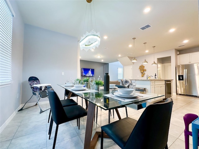 dining area featuring recessed lighting, visible vents, and light tile patterned floors