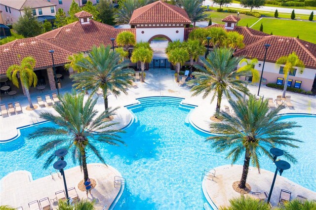 view of swimming pool featuring a patio