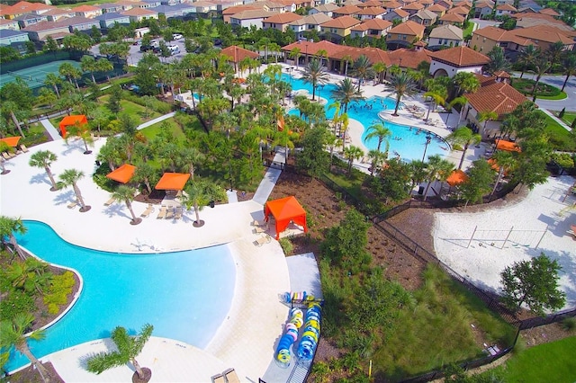 birds eye view of property with a residential view