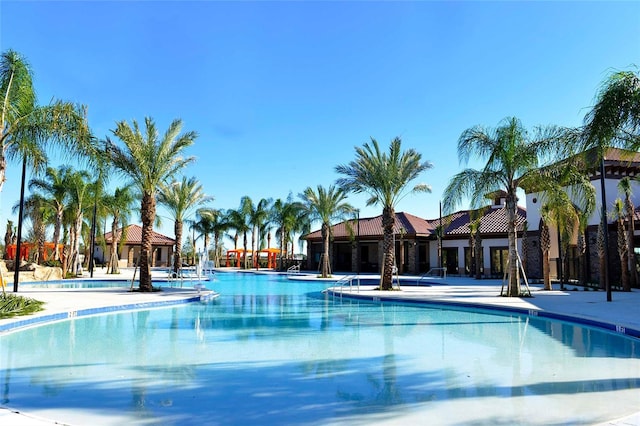 pool with a patio