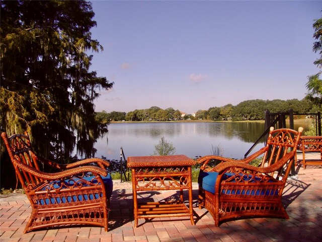 exterior space featuring a water view