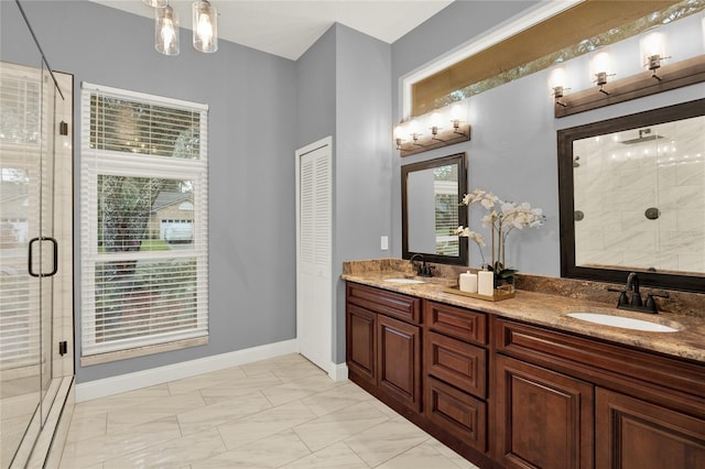 bathroom with vanity and an enclosed shower