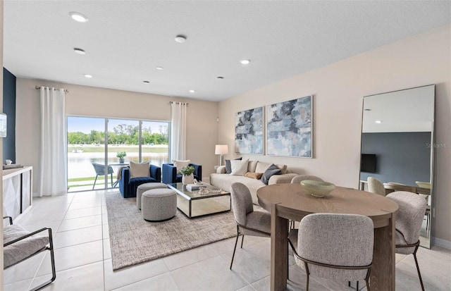 living room featuring light tile patterned floors