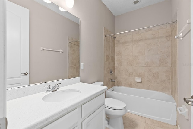 full bath with tile patterned flooring, vanity, toilet, and bathing tub / shower combination