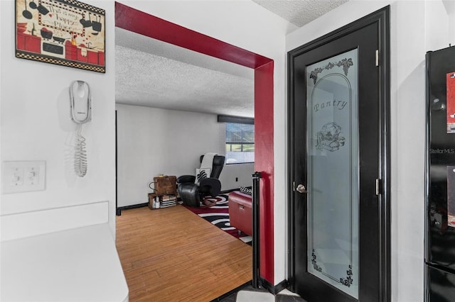 foyer with hardwood / wood-style floors and a textured ceiling