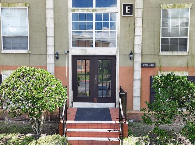 doorway to property featuring french doors