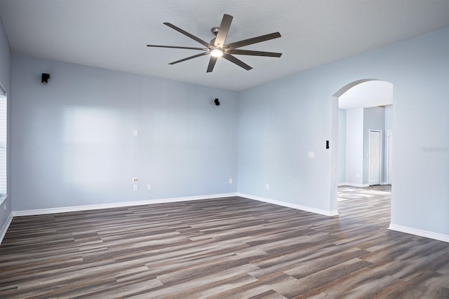 unfurnished room featuring wood-type flooring and ceiling fan