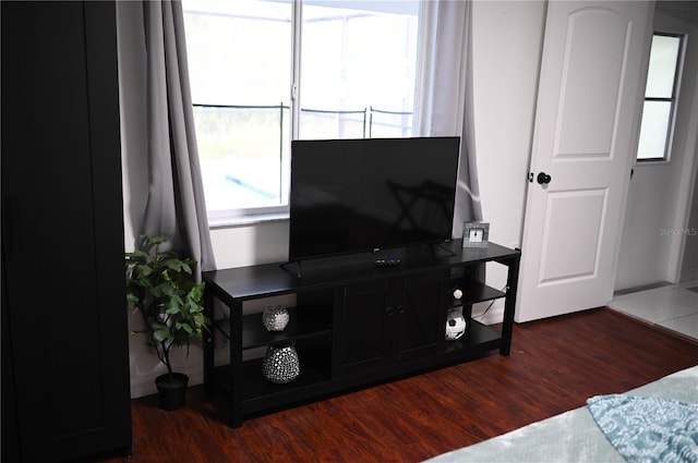 living room featuring dark hardwood / wood-style floors