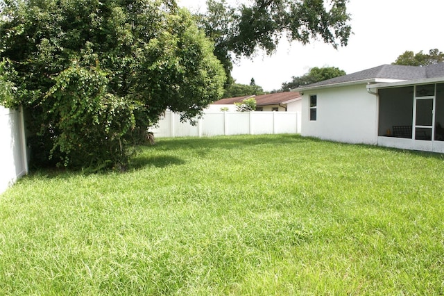 view of yard with a fenced backyard