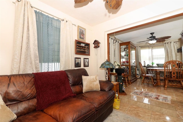 living room with ceiling fan