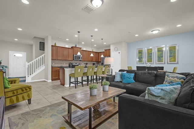 view of tiled living room