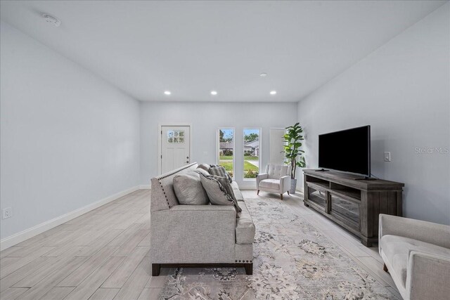 living room with light wood-type flooring