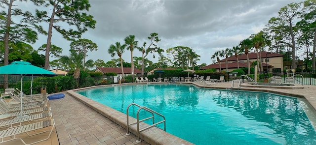 view of swimming pool with a patio