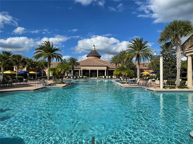 view of swimming pool featuring a patio