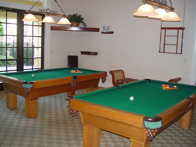 recreation room featuring carpet and pool table