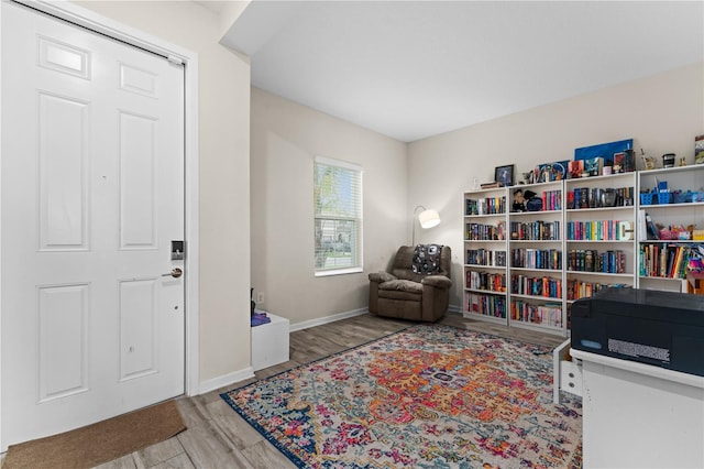 living area with light hardwood / wood-style flooring