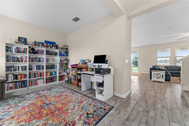 home office featuring light wood-type flooring