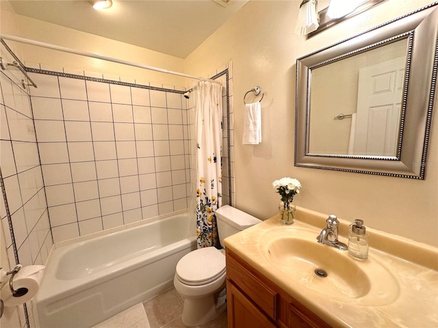 full bathroom featuring vanity, toilet, tile patterned flooring, and shower / bath combo with shower curtain