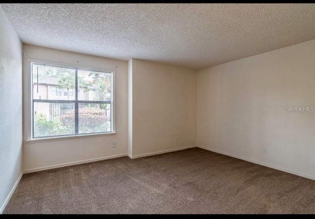 unfurnished room featuring a textured ceiling and carpet