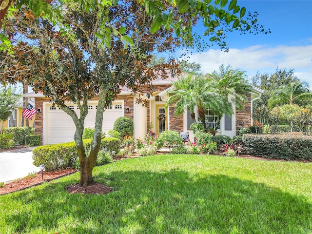 view of property hidden behind natural elements featuring a front yard