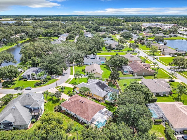 aerial view with a water view