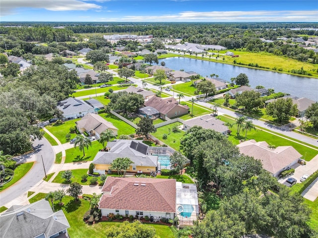 bird's eye view featuring a water view