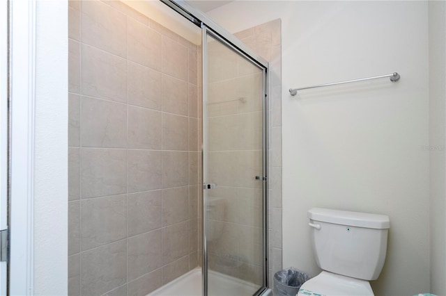 bathroom with toilet and a stall shower