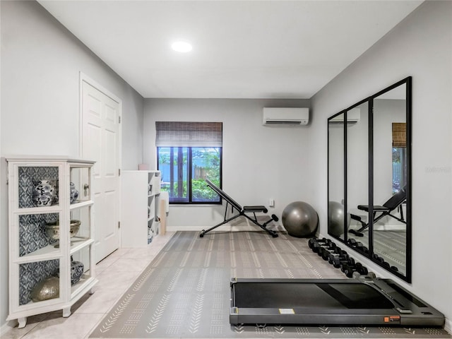 exercise room featuring an AC wall unit