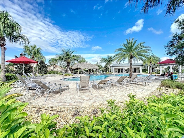 view of pool featuring a patio area