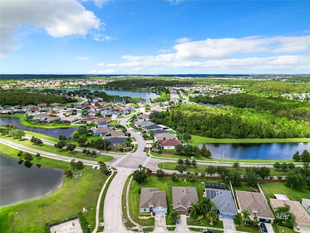 aerial view with a water view