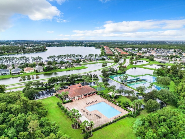 aerial view with a water view