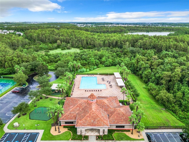 aerial view featuring a water view