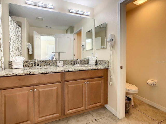 bathroom with vanity, toilet, and tile patterned flooring