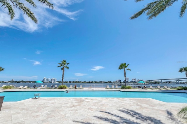 view of swimming pool with a patio