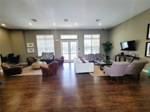 living room featuring dark hardwood / wood-style flooring