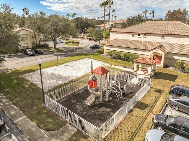 view of yard with a gazebo and a playground