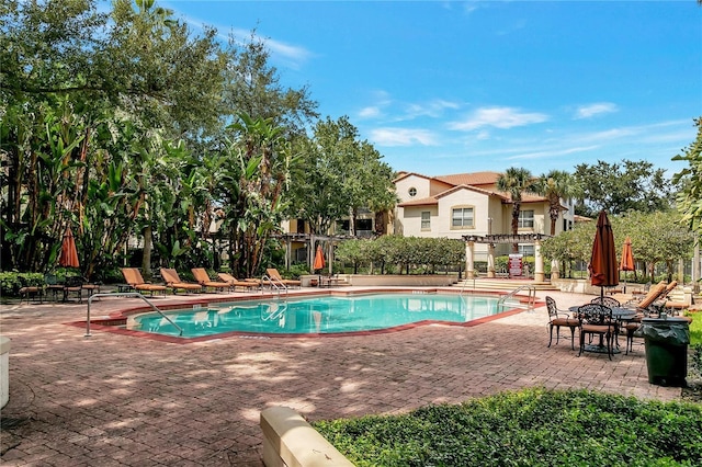 view of swimming pool featuring a patio