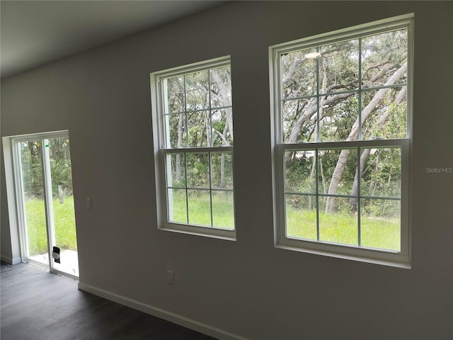 unfurnished room featuring a healthy amount of sunlight and dark hardwood / wood-style floors