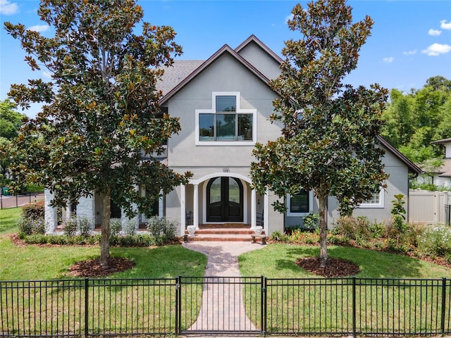 view of front of house featuring a front lawn