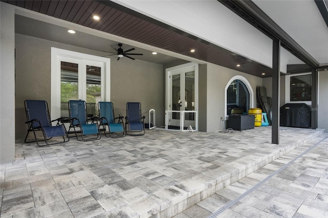 view of patio / terrace featuring french doors and ceiling fan