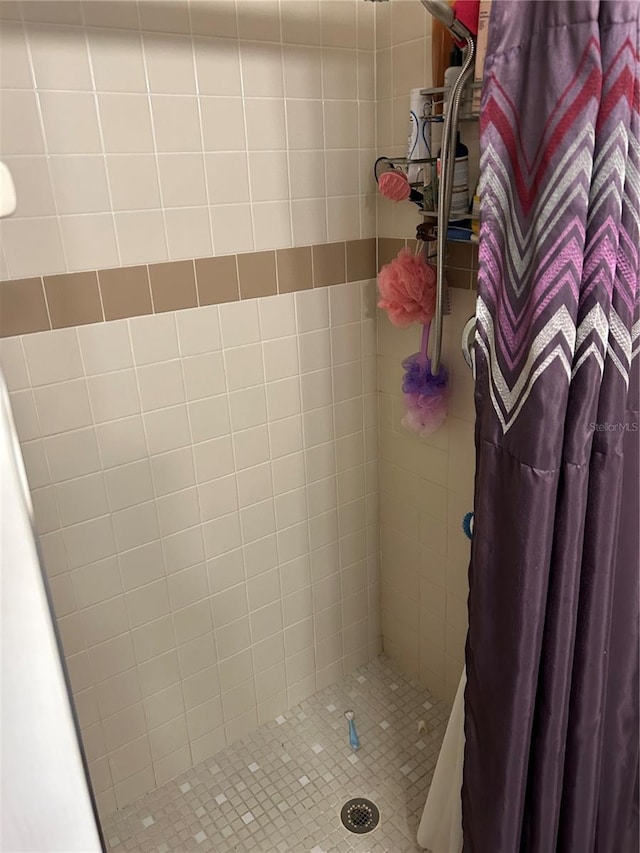 bathroom with a shower with curtain