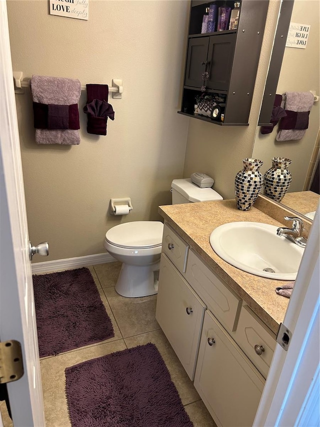 bathroom with tile patterned flooring, toilet, and vanity