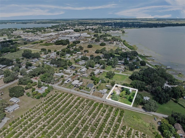 bird's eye view featuring a water view